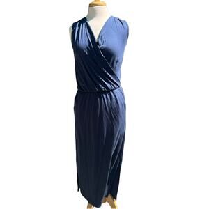 Garnet Hill Cotton Sleeveless Dress Side Pockets Woman’s XS Blue